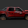 Red Worn Out Pickup Truck With Damaged Body And Rusty Wheels