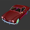 Red Vintage Coupe Car with Sleek Body Chrome Accents Silver Wheels and Dark Surface Reflection