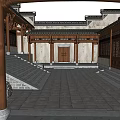 Traditional Ancient Chinese Courtyard Architecture With Grey Walls Black Tiled Roofs And Wooden Columns