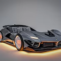 Modern Kids Sports Car Shaped Bed with LED Lights and Gray Cushioned Design