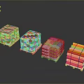 Industrial Equipment Packaged on Pallets with Various Colored Secure Wrapping for Transportation
