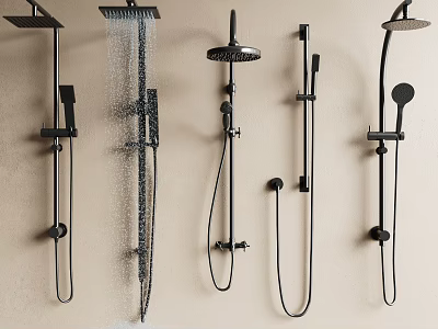 Modern Black Shower Heads With Various Types Including Handheld Rainfall And Wall Mounted Design 3d model