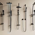 Modern Black Shower Heads With Various Types Including Handheld Rainfall And Wall Mounted Design 3d model