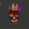 Decorative Wooden Totem Mask With Colorful Feathers And Green Accents For Home Decor