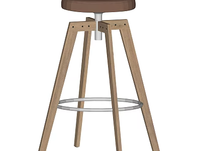Stylish Modern Bar Stool With Light Wooden Legs Brown Seat And Metal Footrest 3d model