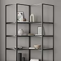 Modern Black Frame Shelving Unit With Vase Books Decorative Items And Framed Art