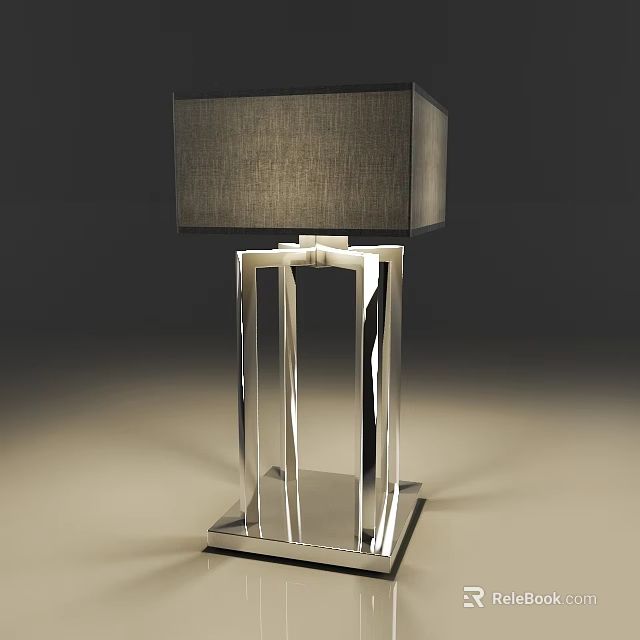 Modern Floor Lamp With Metal Frame Square Base And Fabric Lampshade 3d model 