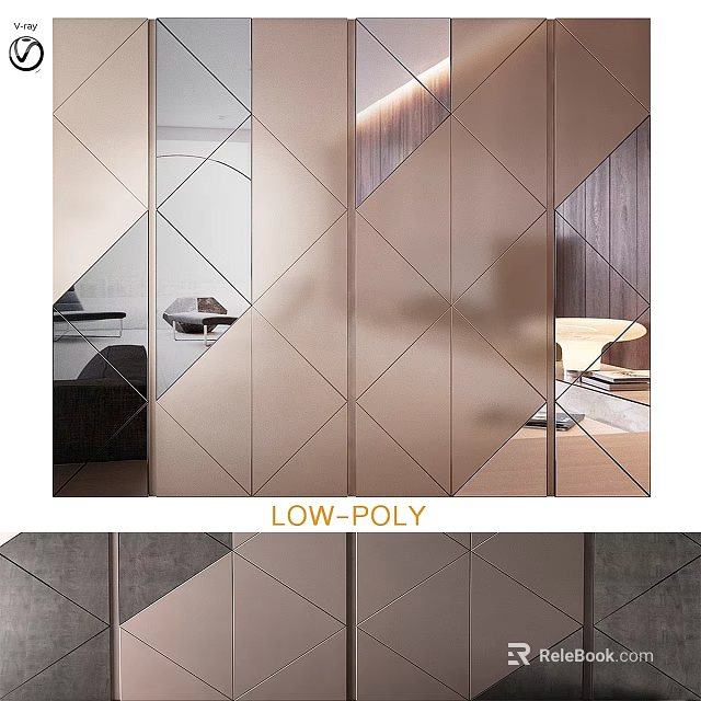 Low Poly Modern Dresser With Geometric Mirror Panels And Contemporary Design 3d model 