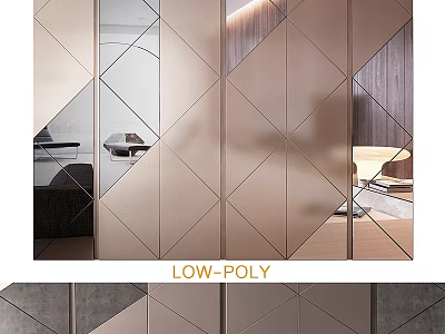 Low Poly Modern Dresser With Geometric Mirror Panels And Contemporary Design 3d model