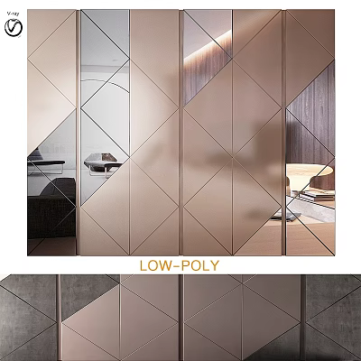 Low Poly Modern Dresser With Geometric Mirror Panels And Contemporary Design 3d model
