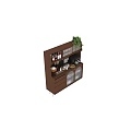 Brown Sideboard With Drawers Glass Doors Dishes Wine Bottles Coffee Machine Green Plant On Top