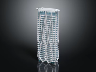 Modern Skyscraper Architectural Model Featuring Glass Facade And Unique Geometric Design 3d model