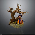Witch Figure Sitting On Pumpkin With Dead Tree Branch In Enchanted Scene