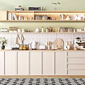 Tableware Set Display In Modern Kitchen With Light Cabinets Open Shelves And Storage 3d model