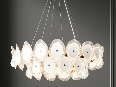 Modern White Chandelier Featuring Circular Petal Shaped Illuminated Hanging Discs 3d model