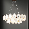 Modern White Chandelier Featuring Circular Petal Shaped Illuminated Hanging Discs