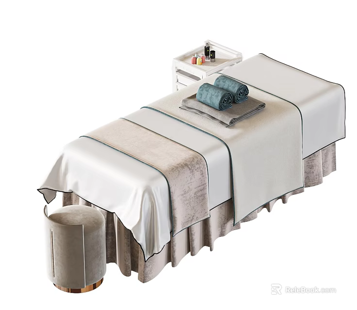 Luxury Spa Massage Bed Setup With Soft Bedding Towels And Trolley Supplies 3d model 