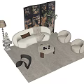 Modern White Sofa and Coffee Table Set with Accent Chairs Rug and Floor Lamp