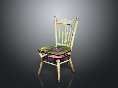 Unique Wooden Chair Design With Carved Backrest Patterned Seat And Sturdy Legs 3d model