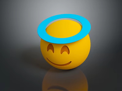 Yellow Smiley Face With Blue Halo And Cheerful Expression On Dark Surface 3d model