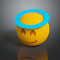 Yellow Smiley Face With Blue Halo And Cheerful Expression On Dark Surface