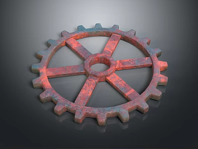 Industrial Metal Gear Hardware Tool With Red Blue Finish And Mechanical Structure 3d model