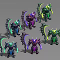 Game And Movie Monster Character Designs With Horned Features Bladed Wings And Various Colors