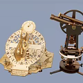 Vintage Golden Sundial Featuring Ornate Carvings And Decorative Dial With Astronomical Instrument