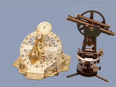 Vintage Golden Sundial Featuring Ornate Carvings And Decorative Dial With Astronomical Instrument 3d model