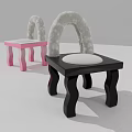 Pink And Black Kids Chair With Curved Backrest Rounded Legs And White Cushion