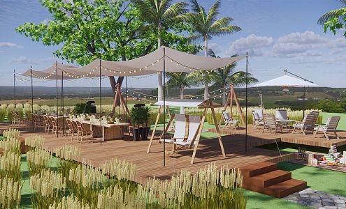 Modern Camping Rice Field Restaurant Landscape Field Picnic Courtyard Farmland Camping Garden Vacation Picnic Country Hot Pot Chinese Food 3d model