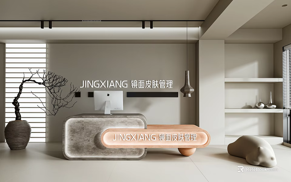 Modern Reception Desk With Mirror Elements For Jingxiang Space Design Interior 3d model