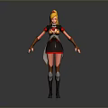 Woman With Blonde Hair In Red And Black Outfit Standing In 3D Model Pose