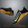 Stylish Sports Shoes With Green Black Upper Yellow Sole And Nike Logo Design