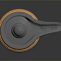 Grey Decorative Object With Yellow Accents Cylindrical Top And Spout like Extension