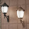 Black and Bronze Vintage Wall Lamps with White Shades on Wooden Wall