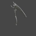 3D Model of Skeletal Scythe Weapon With Glowing Green Elements Spikes And Textured Handle