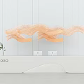 Modern White Reception Desk Featuring LOGO Computers Green Plant Orange Wave Decoration And Striped Wall
