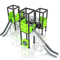 Modern Green Playground Equipment With Black Frame Slides And Climbing Elements 3d model