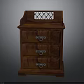 Dark Brown Wooden Nightstand With Three Drawers And Lattice Top Design