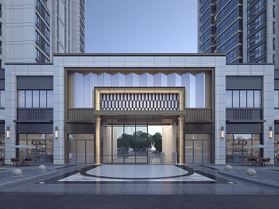Modern Elegant Entrance Gate Design With Glass Facade Symmetric Structure And High Rise Buildings 3d model