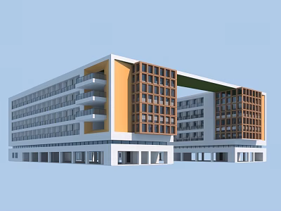 Modern School Building With Multi Storey Structure White And Orange Facade Large Glass Windows 3d model