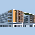Modern School Building With Multi Storey Structure White And Orange Facade Large Glass Windows 3d model