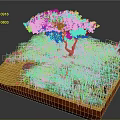 Realistic Landscape Model With Green Tree Grass Stones And Red Base