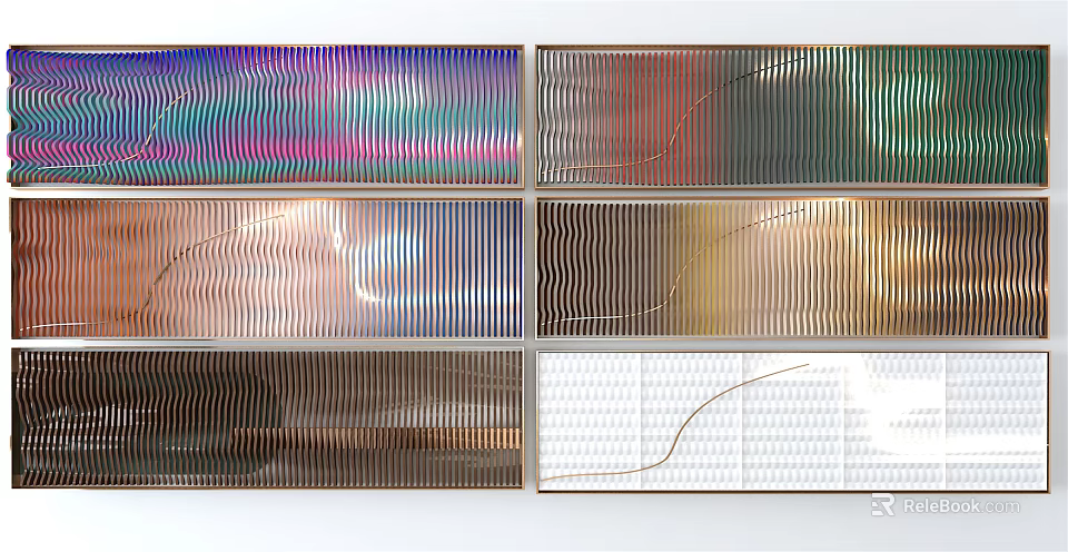 Modern Wall Decor With Various Colorful Wavy Stripes And Metallic Frame Designs 3d model 