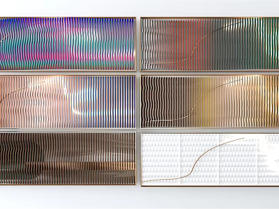 Modern Wall Decor With Various Colorful Wavy Stripes And Metallic Frame Designs 3d model