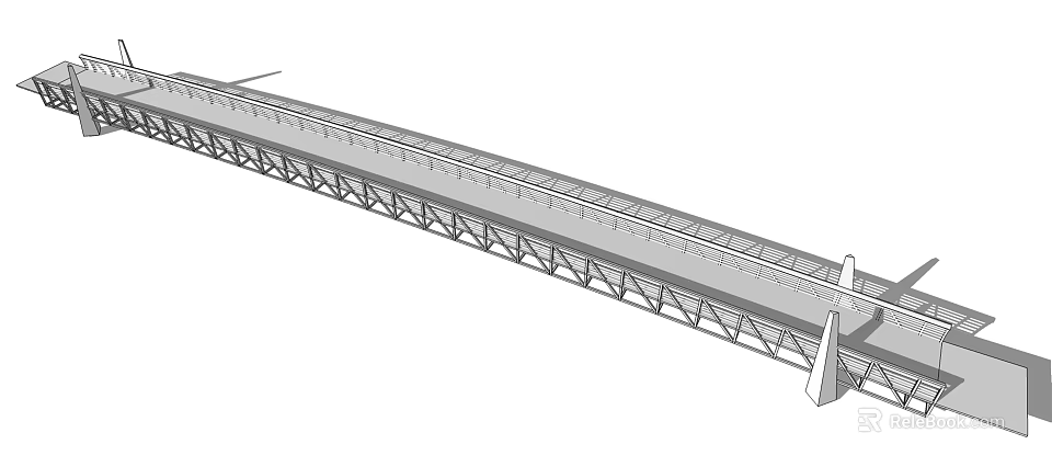 Long Span Truss Bridge With Metal Framework Deck And Structural Engineering Elements 3d model