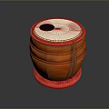 Traditional Carved Leather Drum With Red Trim White Head And Black Center