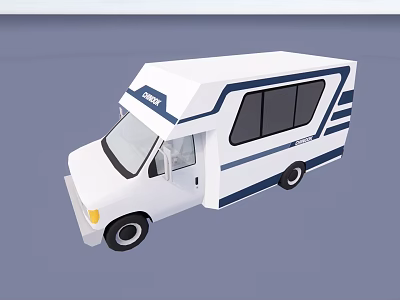 White Recreational Vehicle With Blue Stripes Large Windows And Side Door 3d model