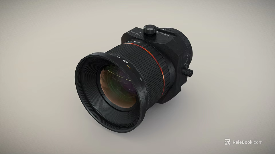 Professional Digital Camera Lens Large Aperture Black Design Red Line Accent Zoom Ring 3d model 